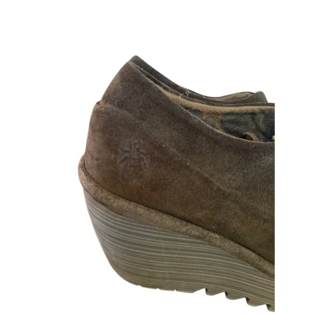 Fly London Brown Suede Wedge Oxford Shoes Womens Gorpcore Boho US 6.5-7 EU 37